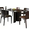 Modern Dining Table Set With Marble Top And Six Brown Leather Chairs 3d model
