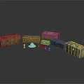 Various Vintage Wooden Trunks With Metal Accents And Decorative Objects 3d model