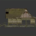 Cartoon Style Traditional Japanese Thatched Roof House With Wooden Structure Steps And Platform
