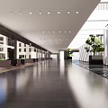 Modern Front Desk Reception In Spacious Lobby With Ceiling Lights Natural Light And Green Plants