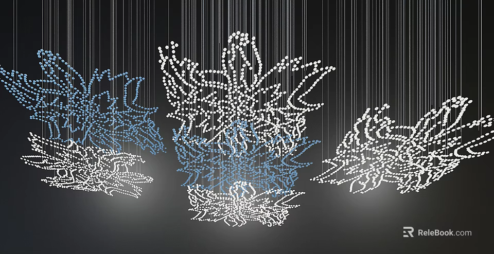 Modern Artistic Chandelier With Line Structure Blue And White Light Elements For Contemporary Interior Decor 3d model 