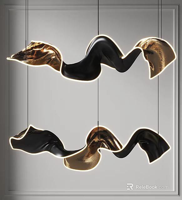 Modern Abstract Pendant Lights With Black And Gold Unique Design For Home Decor 3d model 