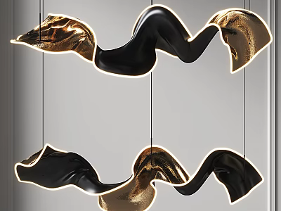 Modern Abstract Pendant Lights With Black And Gold Unique Design For Home Decor 3d model
