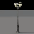Vintage Style Public Street Lamp With Double Lanterns And Black Decorative Pole