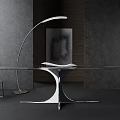 Modern Dining Table Set with Glass Top Black Metal Base Brown Chair and Arched Lamp