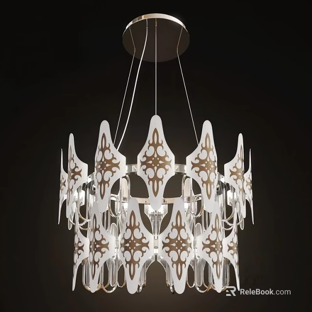 Modern White Chandelier With Intricate Geometric Patterns And Illuminated Cutout Structure 3d model 