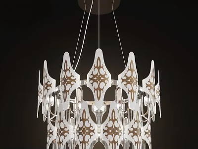Modern White Chandelier With Intricate Geometric Patterns And Illuminated Cutout Structure 3d model
