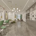 Modern Beauty Hair Salon Interior With Green Chairs Mirrors Sofa And Numbered Wall