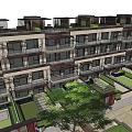 Modern Multi Storey Residential Building With Balconies Greenery Courtyard And Pool Area