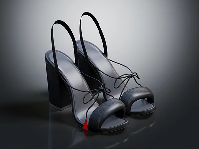 Stylish Black Open Toe High Heel Sandals With Block Heel And Crisscross Straps 3d model