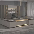 Modern Luxury Executive Office Desk With Built In Ambient Lighting And Matching Tall Storage Cabinet