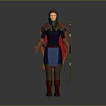 Archer Character In Blue Red Robe With Spear And Wolf Companion Standing