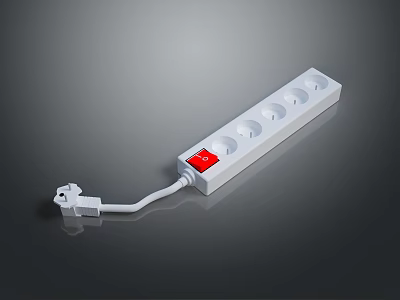 White Power Strip With Multiple Outlets Red Switch And Connected Plug 3d model