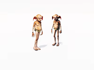 Two Skinny Goblin Characters With Pointed Ears And Ragged Clothing For Game Design 3d model