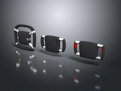 Three Black Gaming Controllers With White Borders And Red Accents For Simulation 3d model