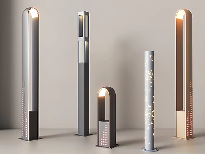 Modern Outdoor Column Lights With Modern Design Various Styles And Decorative Features For Garden Pathway 3d model