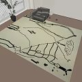 Square Area Rug With Abstract Black Lines On Light Beige Background In Living Room