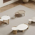 Modern Round Side Tables Set With Marble Top And Wooden Frame For Living Room Decor