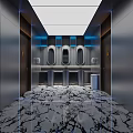 Modern Hotel Bathroom Interior With Marble Floor LED Strip Lighting And Mirror Walls
