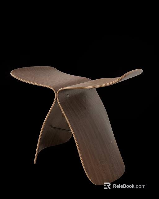 Contemporary Wooden Stool with Unique Curved Ergonomic Design and Sleek Structure 3d model 
