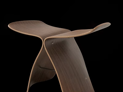 Contemporary Wooden Stool with Unique Curved Ergonomic Design and Sleek Structure 3d model