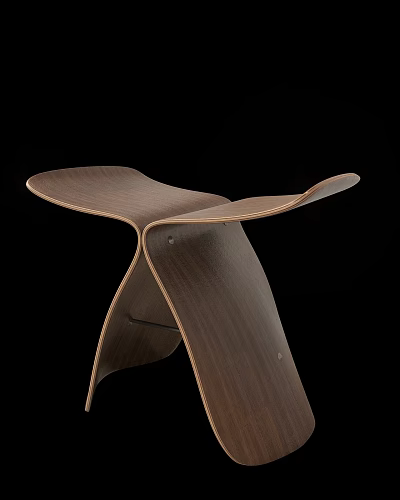 Contemporary Wooden Stool with Unique Curved Ergonomic Design and Sleek Structure 3d model