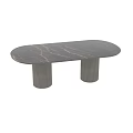 Elegant Oval Dining Table With Black Marble Top And Golden Veins On Dark Striped Legs