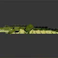 Pixel Art Crocodile Made Of Green And Yellow Blocks On Black Background With Reflection