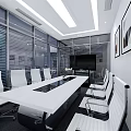 Modern Conference Room Interior With Long Table White Chairs Large Windows And TV