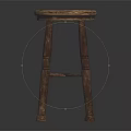 Pair of Wooden Stools With Carved Round Top And Four Legs Design