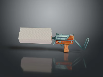 Creative Weapon 3D Gun Model With Wooden Grip And Toilet Paper Roll 3d model