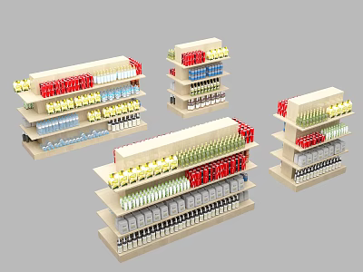 Multi Tiered Wooden Display Shelves With Assorted Colored Products For Retail Stores 3d model