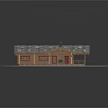 Rustic Wooden House With Sloped Tile Roof Stone Chimney And Front Porch On Green Lawn