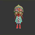 Cartoon Woman With Red Hair Large Glasses Polka Dot Top Yellow Coat Red Shoes