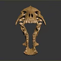 Golden Animal Skull Sculpture With Detailed Bone Structure And Shiny Metallic Finish