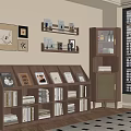 Modern Interior Featuring Wooden Bookcases with Books Decor and Wall Art