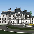 Luxury Detached Villa European Architecture with Towers Balconies Lush Trees and Lawn