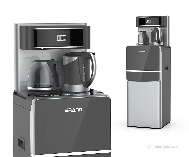 BRAVO Modern Gray Silver Household Appliances With Digital Display Transparent Kettle And Water Tank 3d model 