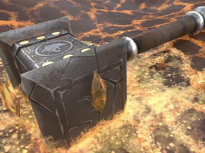 Black Hammer With Golden Decorations And Gems On Lava Texture Background 3d model