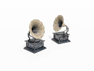Vintage Gramophones with Classic Horn Design and Sturdy Black Bases for Decorative 3d model