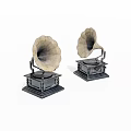 Vintage Gramophones with Classic Horn Design and Sturdy Black Bases for Decorative