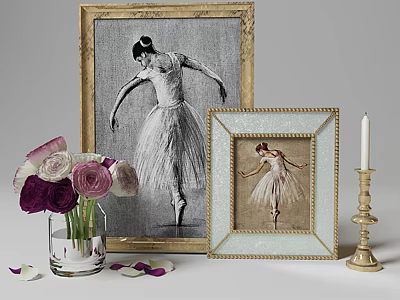 Abstract Painting of Ballet Dancer with Framed Artwork Flowers Vase and Candle Holder 3d model