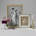 Abstract Painting of Ballet Dancer with Framed Artwork Flowers Vase and Candle Holder