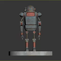 Metallic Robot Figure With Red Silver Accents On Yellow Glowing Circular Base