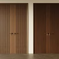 Stylish Modern Wooden Double Doors With Brown Wood Grain Patterns And Golden Handles