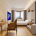Bright Cozy Modern Hotel Guest Room With King Size Bed And City View Window