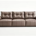 Modern Brown Leather Sofa Set With Tufted Backrest And Plush Armrests