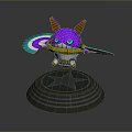 Purple Game and Movie Character With Yellow Horns Big Eyes Holding Weapon Shield Star Base