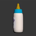 White Baby Bottle With Blue Cap Yellow Nipple And Little Riders Cartoon Design