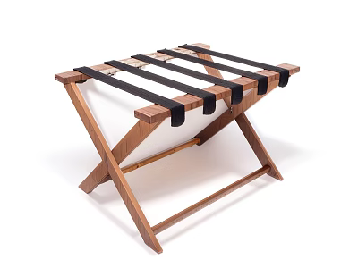 Wooden Frame Leisure Chair With Black Straps And Cross Structure Design 3d model